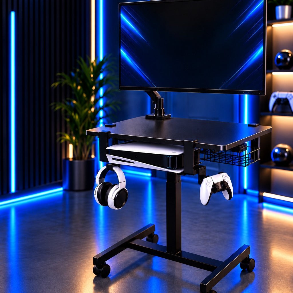 GameGlide PS5 Glide Edition — rolling gaming cart with accessory hooks, square product photo